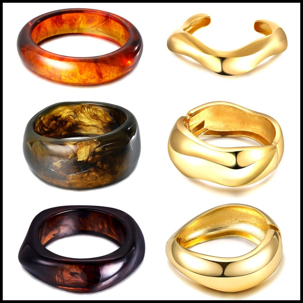 Chunky Bangle Bracelet Set Stackable Acrylic Resi… - image 1